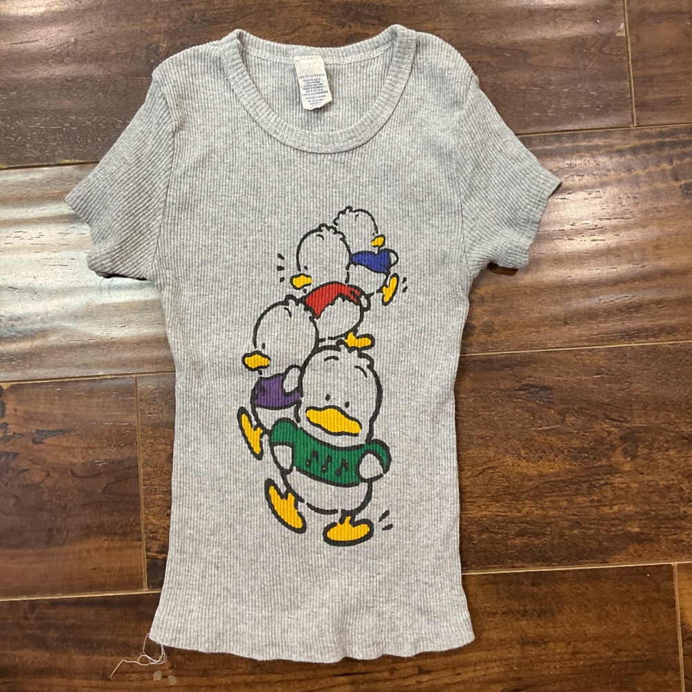 Vintage Sanrio Ahiru no Pekkle Ribbed T-Shirt Gray Kids Medium Made in USA